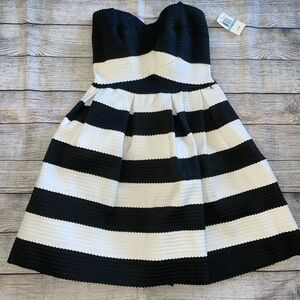 B Darlin Black and White Pleated Strapless Dress